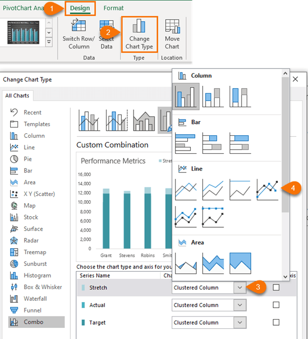 change chart type to a line with marker