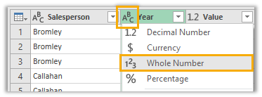 change type for year column