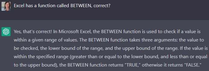 chatgpt confirms excel function exists