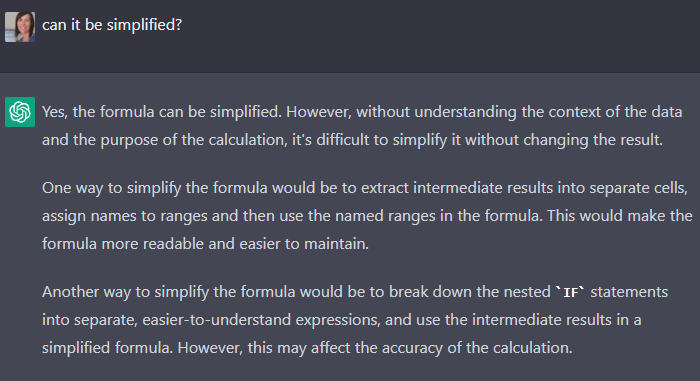 chatgpt simplify excel formula