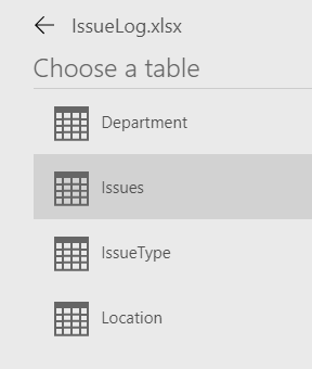 choose table for source data