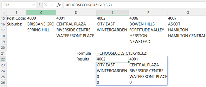 CHOOSECOLS Function example 2