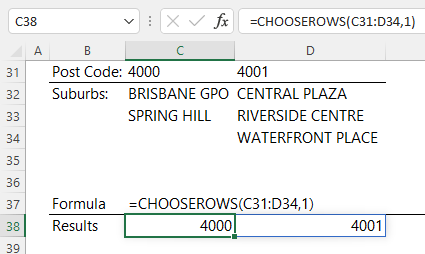 CHOOSEROWS Function example 1