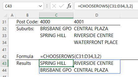 CHOOSEROWS Function example 2