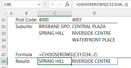 CHOOSEROWS Function example 3