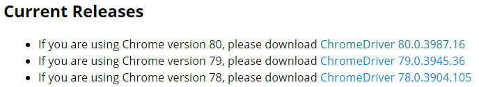 Chrome Driver versions