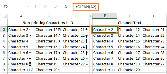 Excel CLEAN formula