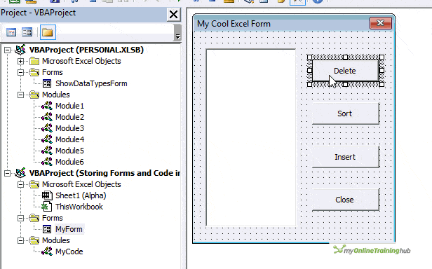 clicking delete control on userform