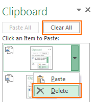 delete items from the Excel Clipboard