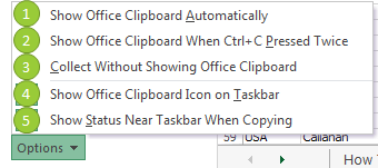 Excel Clipboard settings