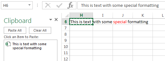 copy formatted text to the Excel Clipboard