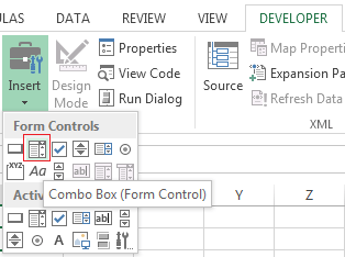 word developer combo box drop down list