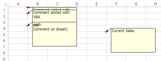 comment and indicator on sheet
