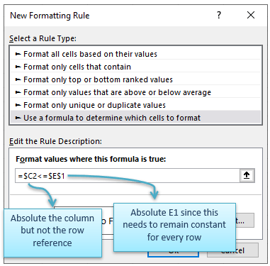 Excel Conditional Formatting formula