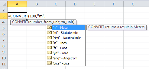Excel CONVERT function