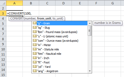 Excel CONVERT function