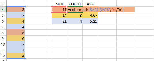 Count, Sum and Average Colored Cells