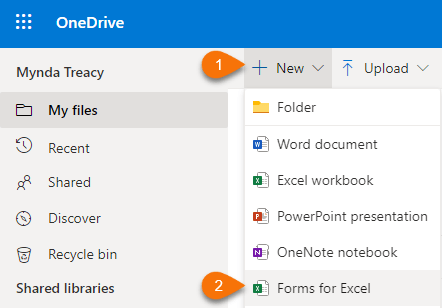 create an Excel form from OneDrive