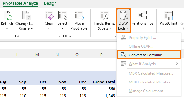 convert PivotTables to Excel CUBE formulas