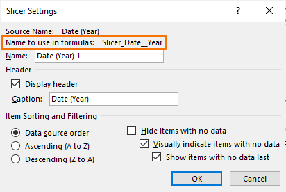 Excel slicer name to use in formulas