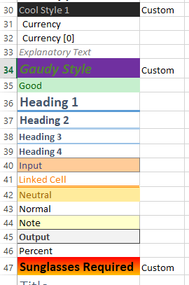 List of custom styles in workbook