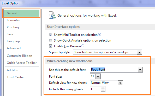 custom Excel Options