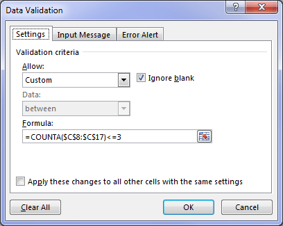 Data Validation formula