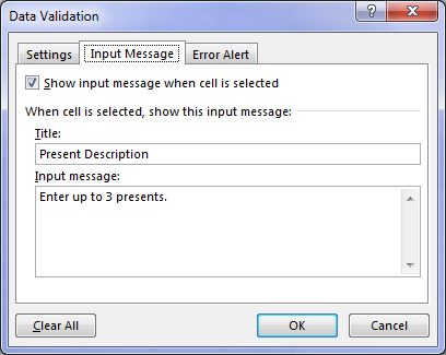 Data Validation message