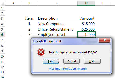 Data Validation restrict total amount