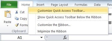 Right Click Menu to Customize the Quick Access Toolbar