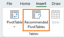 Recommended Pivottables from Excel Ribbon
