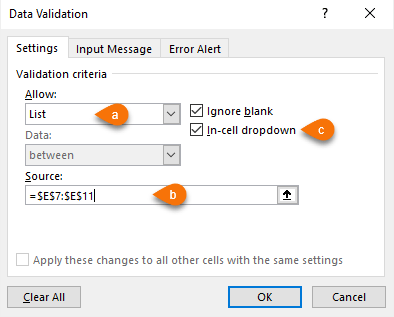 Excel drop down list dialog box