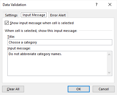 data validation input message