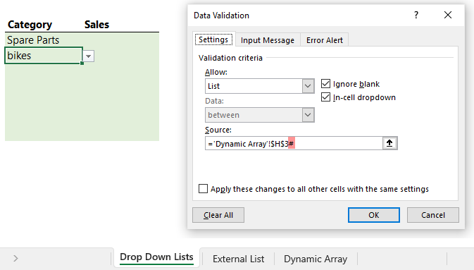 data validation dynamic arrays