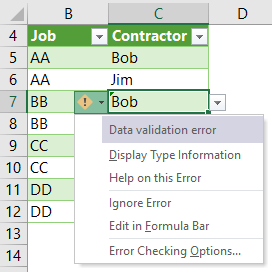 data validation error