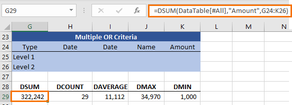 excel database functions multiple or criteria