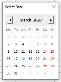 calendar date picker user form