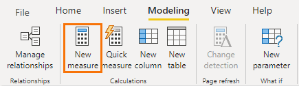 New DAX measures in Power BI modeling tab