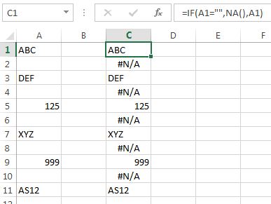 example of N/A returned by function