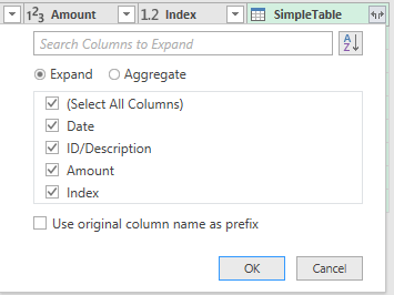 deselect use original column name as prefix