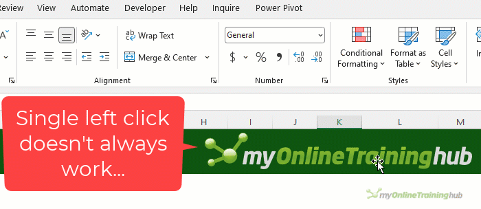 Excel Double click shortcut to activate tab