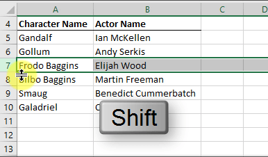 drag down to insert row