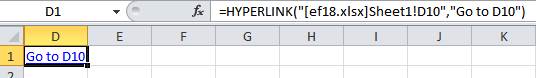 Excel hyperlink function