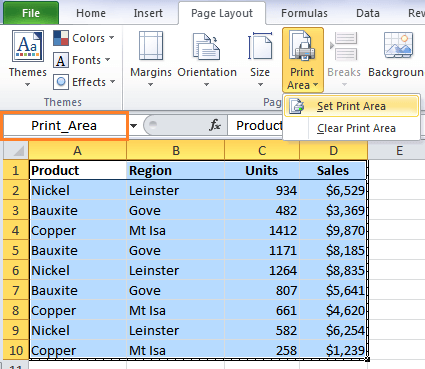 Excel Dynamic Print Area