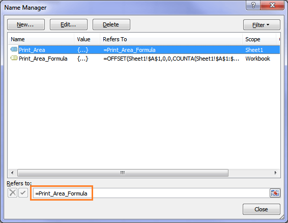 Excel Dynamic Print Area