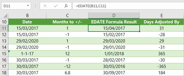 Excel EDATE formula examples