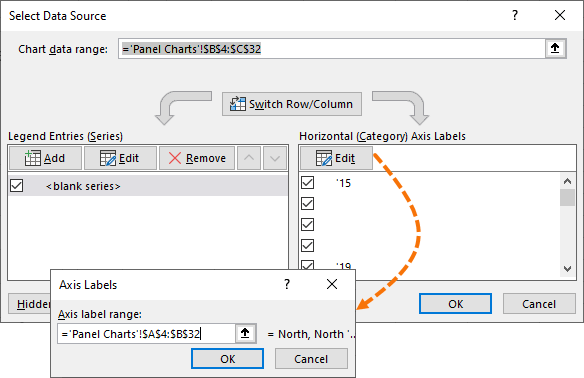 edit the horizontal category axis labels