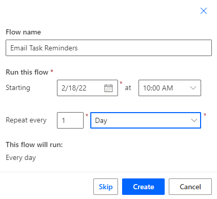 Set Power Automate flow name and schedule
