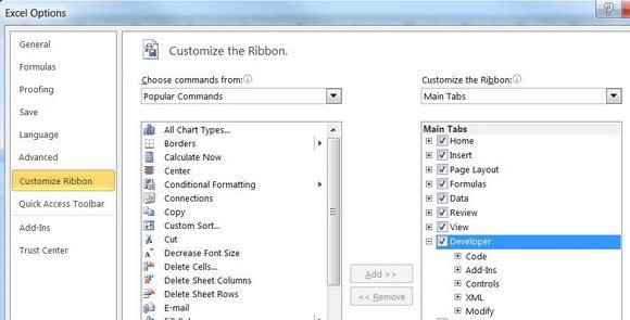 display developer tab in excel 2013