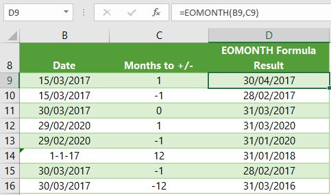 Excel Eomonth Function